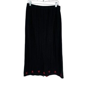 The Quacker Factory Skirt Women's Size Large Black Knit Red Lobster Maxi Coastal